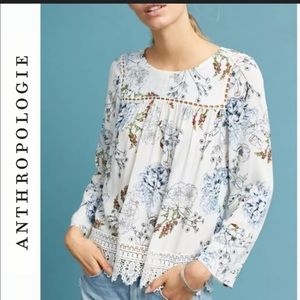 Anthropologie Maeve long sleeve floral eyelet